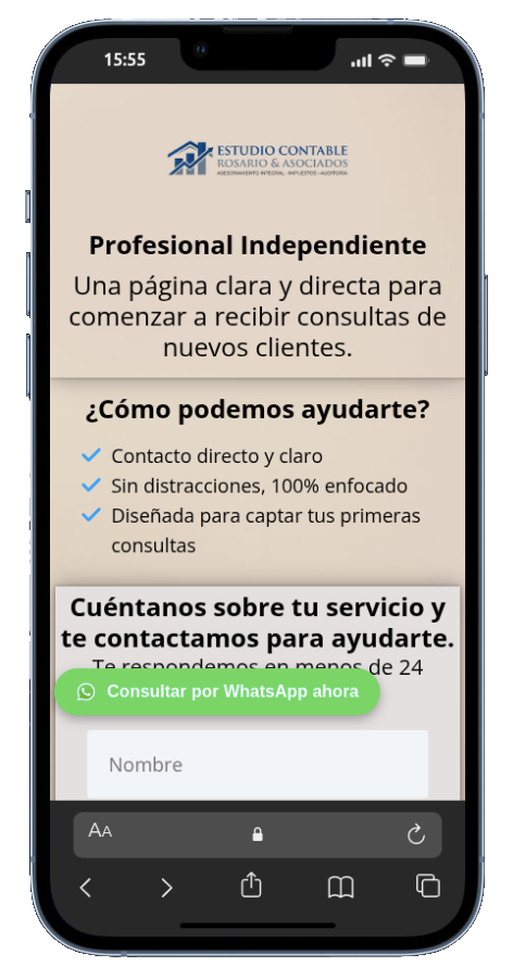 Ejemplo de landing para estudio contable — versión móvil